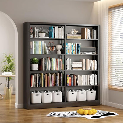 5-Tier Industrial Black Metal Bookshelf - Freestanding Tall Storage Organizer for Living Room & Home Office