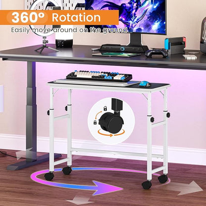 Snughome Mobile Keyboard Tray with Mouse Pad, Height Adjustment 21.6"-31.1", Keyboard Standing Desk, Rolling Under-Desk Extender with Lockable Casters, Desk Accessories for Home Office, White