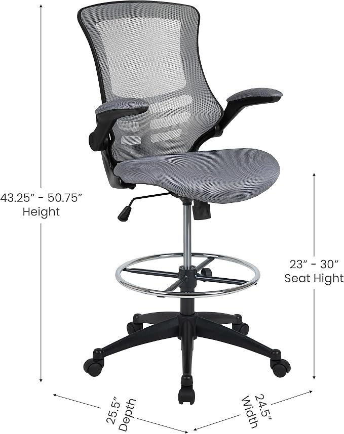 Flash Furniture Kelista Mid-Back Swivel Office Chair with Adjustable Seat Height, Ergonomic Mesh Desk Chair with Flip-Up Armrests, Dark Gray