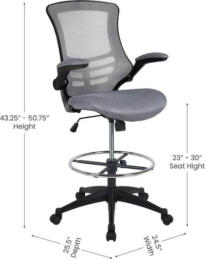 Flash Furniture Kelista Mid-Back Swivel Office Chair with Adjustable Seat Height, Ergonomic Mesh Desk Chair with Flip-Up Armrests, Dark Gray
