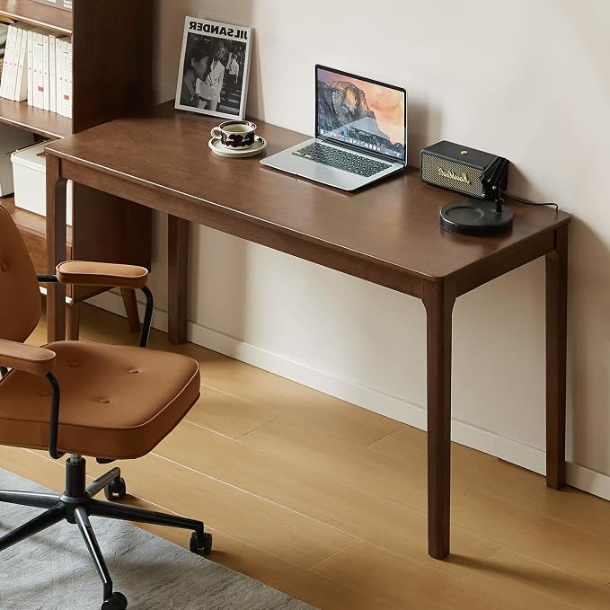 Solid Wood Writing Desk, Mid Century Modern Wood Desk, Vintage Home Office, Computer Desk for Study, Work & Gaming 55.11" W