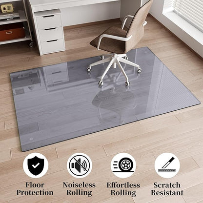 Glass Chair Mat 30" x 48" Heavy Duty Tempered Glass Office Chair Mat, Glass Floor Mat with Round Corner and Polished Edge for Smooth Glide, Carpet Floor Protector, Grey