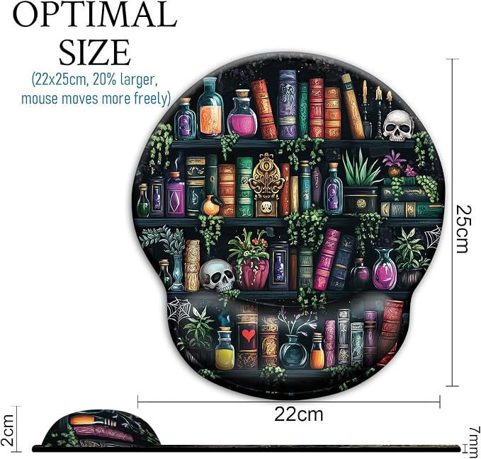 Mouse Pad with Wrist Rest, Goth Ergonomic Mouse Pads Wrist Support for Desk, Funny Skull Gothic Gaming Mousepad for Wireless Mouse Computer Work Home Desk Accessories Office Supplies Witchy Book