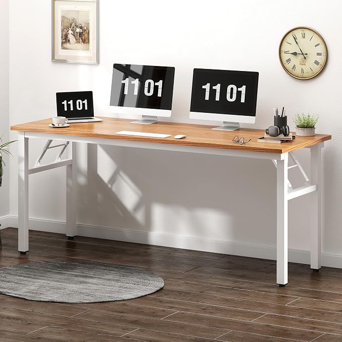 Need Folding Computer Desk, Large 62 inches Folding Table for Home Office, No Install Needed Foldable Writing Table Long Desk, Space-Saving, Teak White