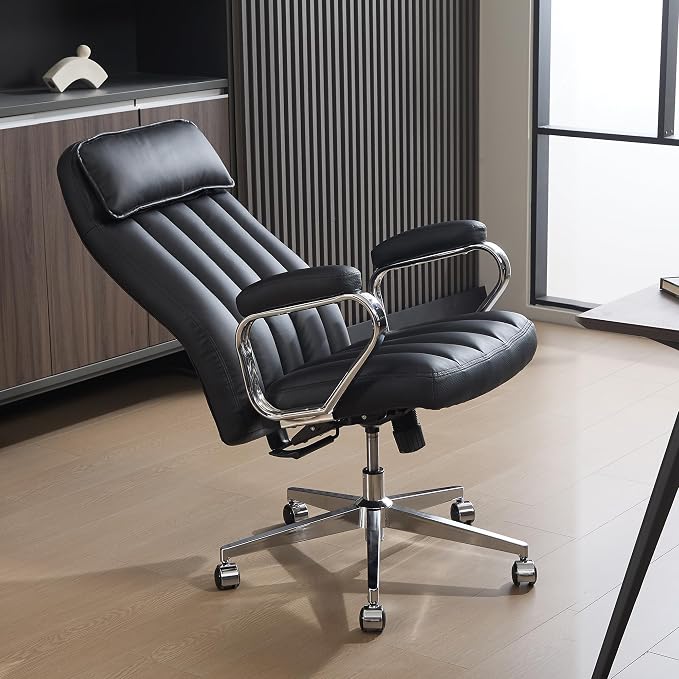 Okeysen Executive Office Chair, Modern Leather Chair with Headrest & Lumbar Support, High Back Ergonomic Chair with Padded Armrests & Seat, Height Adjustable Swivel Rolling Chair for Home Office.