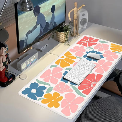 iCasso XXL Large Mouse Mat, Anti-slip Big Mousepad with Stitched Edges, Keyboard Pad Mat for Computer, Work, Gaming (Colorful Flower)