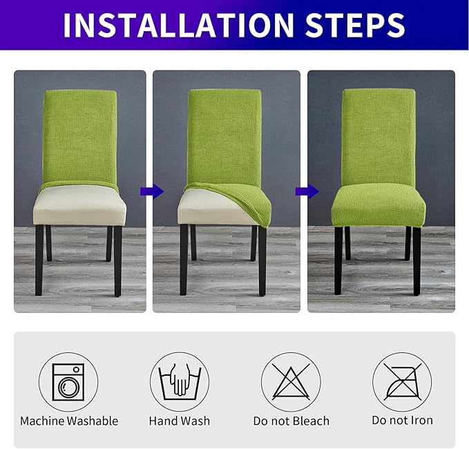 Chair Covers for Dining Room Set of 4, Stretchy Dining Chair Covers, Textured Jacquard Kitchen Chair Slipcovers, Classy Decor for Home and Banquet (Apple Green, 4 Pack)