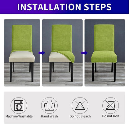 Chair Covers for Dining Room Set of 2, Stretchy Dining Chair Covers, Textured Jacquard Kitchen Chair Slipcovers, Classy Decor for Home and Banquet (Apple Green, 2 Pack)