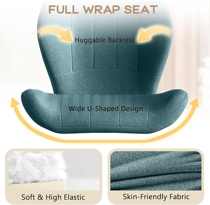 ZZW Criss Cross Chair with Wheels, Wide Cross Legged Office Chair Armless Comfy Desk Chair with Tall Back Vanity Chairs with Stress Relief Curved Design Seat for Bedroom & Office & Home Blue