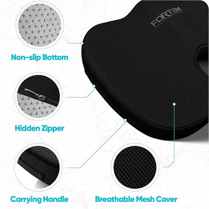 FORTEM Seat Cushion, Office Chair Cushion, Memory Foam Car Seat Cushions, Sciatica Coccyx Tailbone Pain Relief, Chair Cushions for Back Support, Sitting Pad for Gaming, Washable Cover, Non Slip, XL