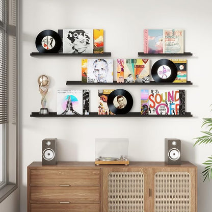 FLYJOE Picture Ledge Shelf, Floating Shelves Set of 2, 48 Inches Long Large Nursery Book Shelves for Toys Storage, Kids Bookshelf Wall Mounted for Living Room Bedroom Decor Books Photo Frames, Black