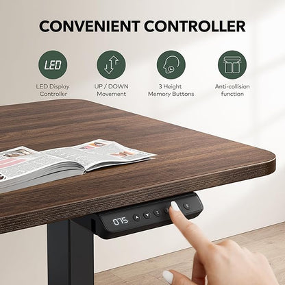 Cubiker Reversible L Shaped Standing Desk - 63 x 55 Inch Electric Adjustable Height Corner Standing Desk, Ergonomic Sit Stand Up Table with 3 Memory Buttons, Splice Board for Home Office, Black Walnut