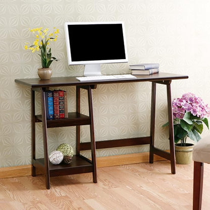 SEI Furniture Langston Spacious A Frame 2 Fixed Shelves Desk, Espresso (Model: HO9246)