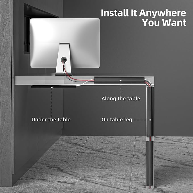YECAYE 157in Cable Management, Cord Organizer,Easy Install Self-Adhesive Cord Hider, Cable Organizer, Cable Hider for Office Organization,Child & Pet Proof, Black