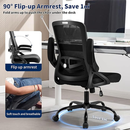 Ergonomic Office Chair, Desk Chair with Adjustable Lumbar Support, Breathable Mesh Comfy Computer Chairs with Flip-up Armrests Executive Task Chair for Adults Home Office (4Pcs)