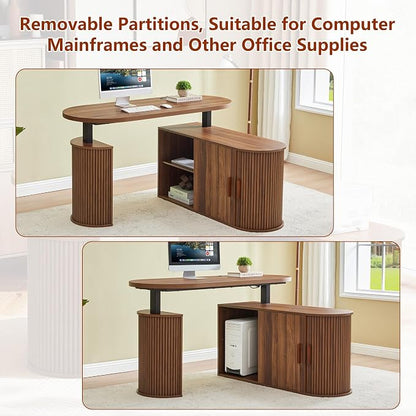 55" L Shaped Standing Desk with Storage, Electric Desk Height Adjustable Executive Desk with File Drawer, Simple Setup Wood Desk Office Sit Stand up Desk for Work, Study, Writing, Walnut