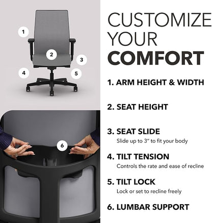HON Ignition 2.0 Mid‑Back Ergonomic Office Chair, Mesh Task Seating with Lumbar Support, Advanced Synchro‑Tilt, Height and Width Adjustable Arms, Black Frame, Frost