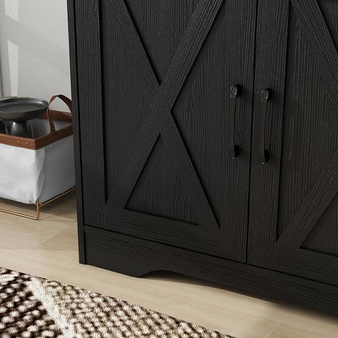 Panana Wooden Cabinet 1 Drawer and 2 Doors Storage Cupboard Coffee Bar Sideboard Farmhouse Entryway Organizer Console (Black)