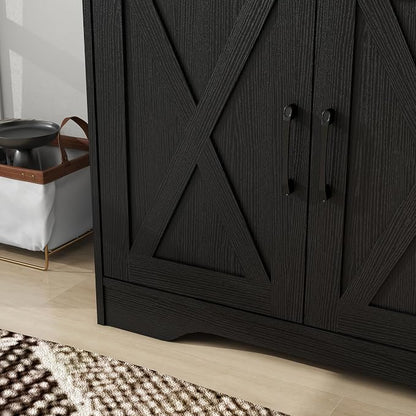 Panana Wooden Cabinet 1 Drawer and 2 Doors Storage Cupboard Coffee Bar Sideboard Farmhouse Entryway Organizer Console (Black)