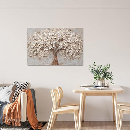Canvas Wall Art Decor Prints Modern Botanical Wall Art Pictures for Living Room White Flower Wall Art Prints Tree of Life Wall Art Decor Canvas Art Wall Decor Artwork for Walls Home Office Decorations 32" X 48"