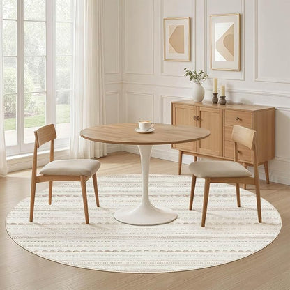Nakagishi Round Rug Boho Area Rugs: 8x8 Washable Large Circle Neutral Soft Stain Resistant Non-Slip Carpet for Women Aged 25-45 Farmhouse Decor Enthusiasts - Living Room Bedroom Dining Room Nursery