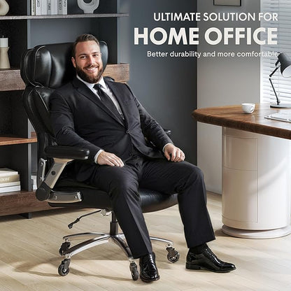 FLEXISPOT 600lbs Big and Tall Office Chair for Heavy People, High Back Heavy Duty Computer Chair with Lumbar Support 2D Armrest, Desk Chairs for Working Gaming Relaxing Cross Legged, PU Leather, Black