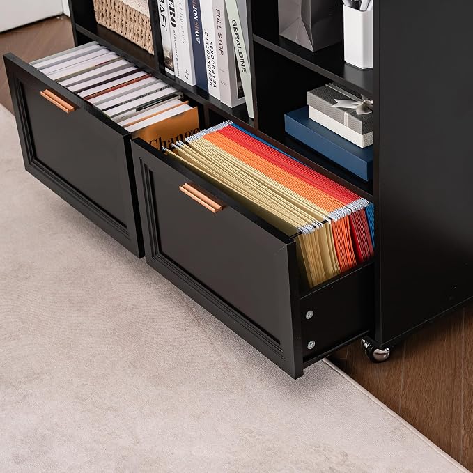 40" Lateral File Cabinet,Farmhouse Wood Small Home Office Storage with Wheels,Filing Cabinet with 2 Drawers for Legal/Letter/ A4 Size