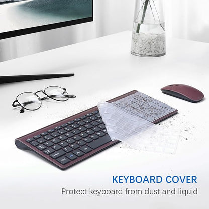 Wireless Keyboard and Mouse Ultra Slim Combo, TopMate 2.4G Silent Compact USB 2400DPI Mouse and Scissor Switch Keyboard Set with Cover, Batteries Included, for PC/Laptop/Windows/Mac - Wine Black