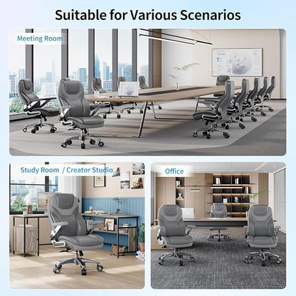 Big and Tall Office Chair with 5D Arms, Fabric & PU Leather Heavy Duty Desk Chair, Adjustable Lumbar Support & Height, Tilt Function, High Back Ergonomic Executive Computer Chair