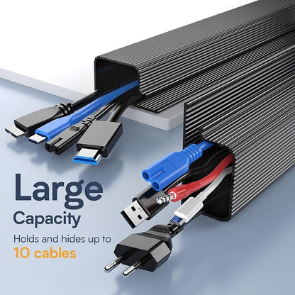 Delamu 6 Pack Safe & Tidy Black Cable Management Solution - Protect Kids & Pets with Home Office Cable Management Under Desk, Cable Organizer, Cable Management Kit, Cord Organizer for Desk, 15.7in x 6