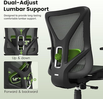 Ergonomic Office Chair, Mesh Computer Desk Chairs with Adjustable Lumbar Support, 3D Armrests, Tilt Function, Comfy Wide Seat, Swivel Executive Work Task Chair for Company and Home