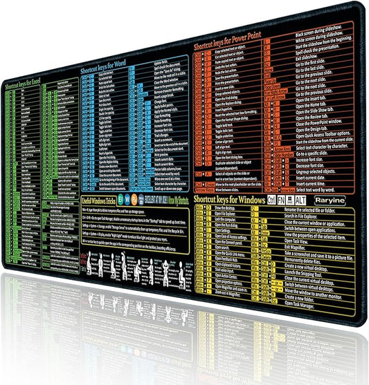 Excel/Word/Power Point/Windows Mouse pad,Non-Slip&Waterproof Large Gaming Office pc Desk mat(XL 31.5 x 11.8 in),Over 200 Keyboard Shortcuts Mousepad
