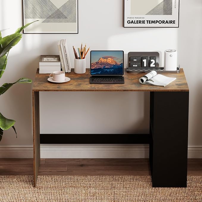 Tangkula Computer Desk, 44" Home Office Desk with 2-Tier Bookshelf, Study Writing Desk, Wooden Laptop Desk for Small Space, PC Workstation for Bedroom & Living Room (Rustic Brown & Black)