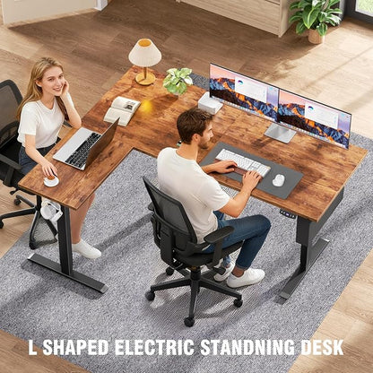 Korfile L Shaped Electric Standing Desk,63 Inch Adjustable Height Sit to Stand Corner Desk with Memory Presets, Reversible Computer Table for Home Office, Work and Study, Rustic Brown