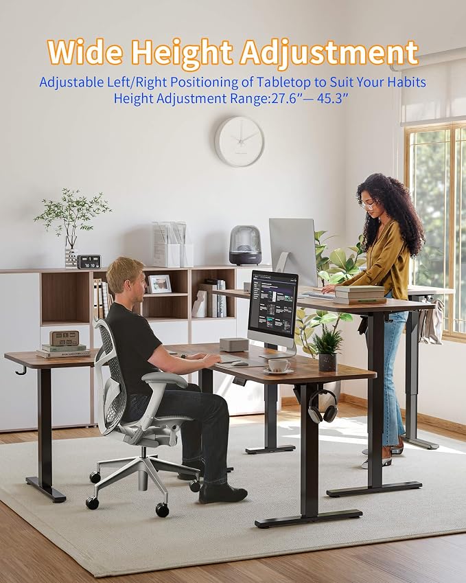 YIHAYO L Shaped Standing Desk Adjustable Height, 63 x 55 Inches Electric Corner Standing Desk with Splice Board, Computer Desk for Home Office, Rustic Brown