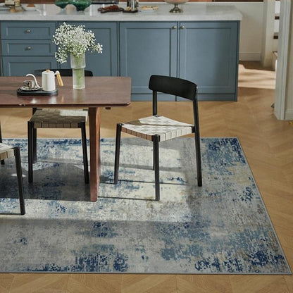 Lahome Modern Abstract Area Rug 3x5, Washable Bedroom Rug Soft Throw Entry Mat Contemporary Faux Wool Non-Slip Stain Resistant Carpet for Living Room Kitchen Bath Office, Blue/Yellow/Ivory