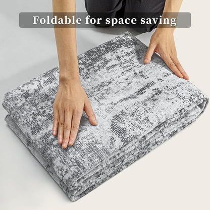 Ciicool 2x6 Washable Runner Rug, Modern Abstract Hallway Rugs Runner, Non-Slip Thin Accent Rug Lightweight Grey White Print Distressed Carpet for Laundry Entryway Bedroom Kitchen Bathroom Indoor
