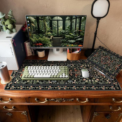 iCasso Desk Mat for Keyboard and Mouse, Large Mouse Pad, Desk Pad Mat, Anti-Slip Big Mousepad with Stitched Edges for Computer Desktop(Floral)