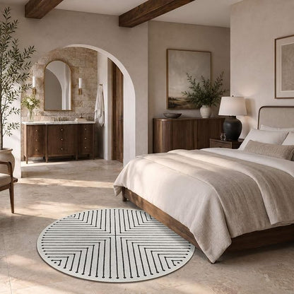 Latte&Fog Round Rug Washable Modern Non Slip Circle Area Rug - Ivory 4ft | For Living Room Bedroom Dining Room Entrance and Hallway, Washable, Non Slip, Modern Style, Low Pile, Ivory 4ft Round