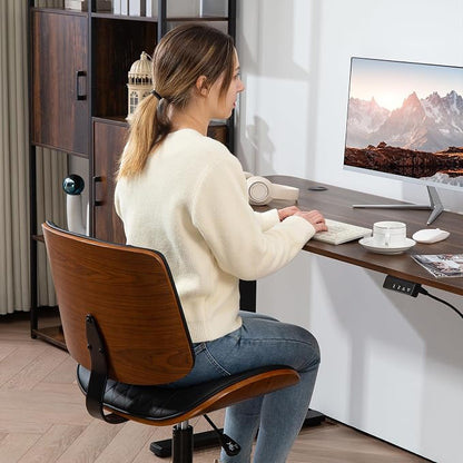 HOMCOM Home Office Chair No Arms with Wheels, PU Leather Mid Back Small Desk Chair with Adjustable Height, 360 Degree Swivel for Office, Reading, Meeting Room, Black