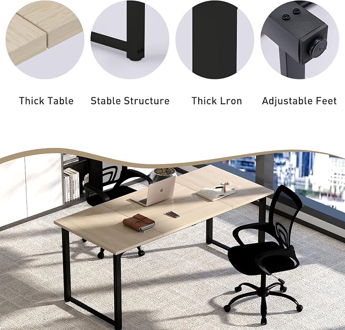 Bonzy Home 6FT Conference Table, 71" L x 32" W x 30" H Long Rectangle Meeting Table, Modern Seminar Table with Super Sturdy Metal Frame for Office, Natural