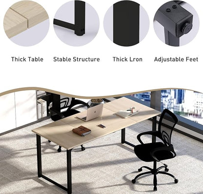 Bonzy Home 18FT Conference Table Set of 6, Modern Large Meeting Table Office Desks for 22 Person, Long Rectangle Table with Sturdy Metal Frame, 213" D x 64" W x 30" H, Natural