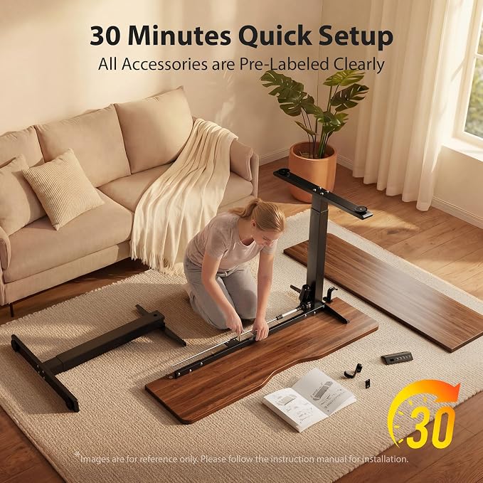 Cubiker Standing Desk, 40x24 Inches Sit Stand Home Office Desk, Electric Stand up Desk, Adjustable Desk with Splice Board, Black Frame/Black Walnut Top