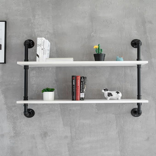 HDDFER Floating Bookshelf Bathroom Shelves Over Toilet Industrial Pipe Shelving Pipe Shelves Rustic White Wall Shelves 36 Inch Farmhouse Book Shelves for Wall Mounted