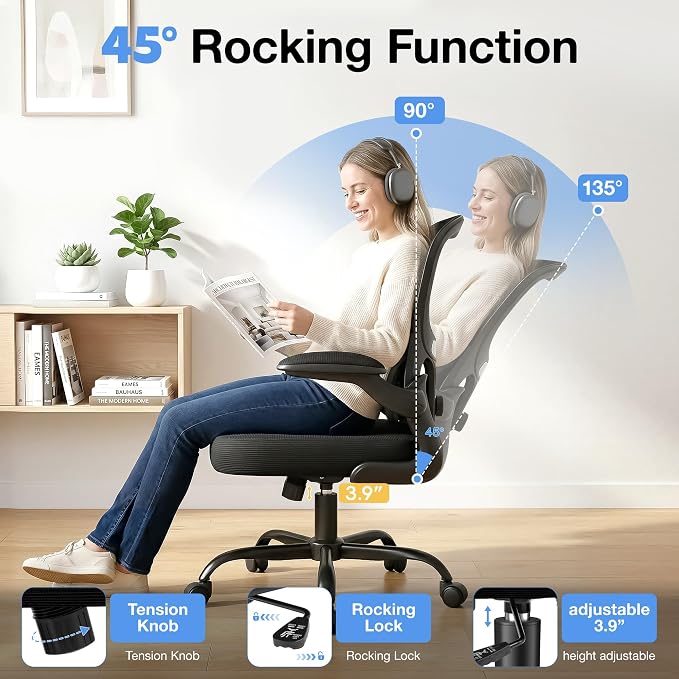 ALLGOD Ergonomic Office Chair, Breathable Mesh Ergonomic Desk Chair with Adjustable Lumbar Support, Flip-up Armrests, Computer Chairs Comfortable for Home, Office, Work, 300lbs, Black (4Pack)