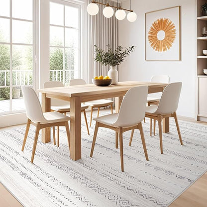 Nakagishi 7x10 Area Rug Living Room: Washable Boho Large Neutral Soft Farmhouse Modern Rugs Stain Resistant Moroccan Non-Slip Indoor Floor Carpet for Bedroom Nursery Playroom Office Dining Room- Gray