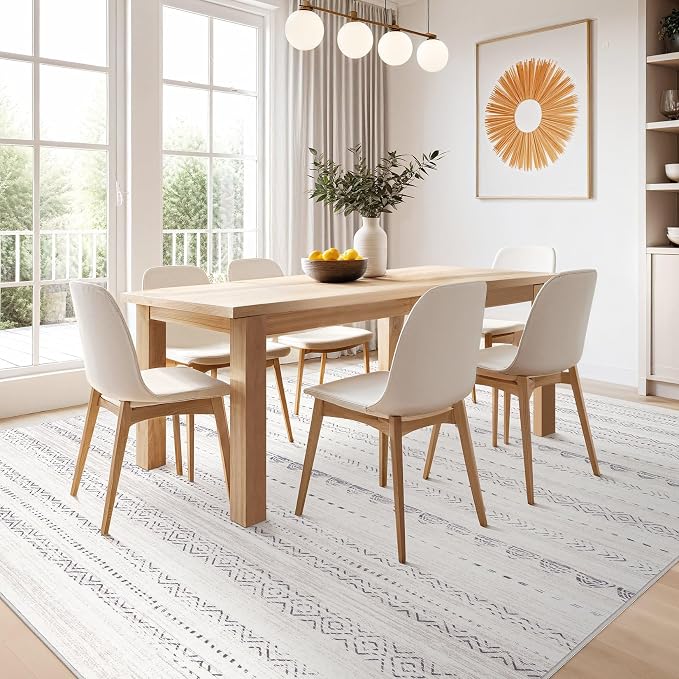 Nakagishi 10x13 Area Rugs Living Room: Washable Boho Large Neutral Soft Farmhouse Rug Stain Resistant Modern Moroccan Non-Slip Indoor Floor Carpet for Bedroom Nursery Kids Playroom Office- Gray
