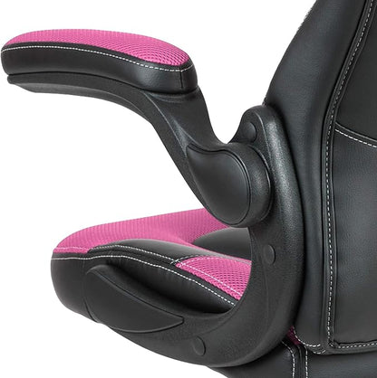 Flash Furniture X10 High-Back LeatherSoft Racing Style Gaming Chair with Flip-Up Arms, Ergonomic Padded Swivel Computer Chair, Pink/Black