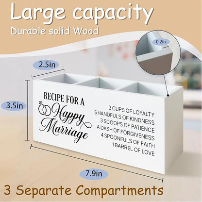 Wedding Gifts for Newlyweds Couples Bride Groom Pen Pencil Holder Organizer for Desk, Just Married Gifts, Recipe for a Happy Marriage Wooden Box Block Sign for Home Tabletop Decor