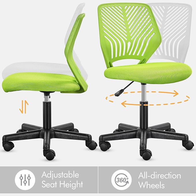 Topeakmart Office Desk Chair Armless Swivel Computer Chair Low-Back Task Chair with Lumbar Support & Height Adjustable Study Chair, Green